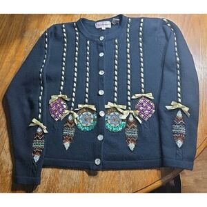 Vintage Bechamel Holiday cardigan sweater Women M Lambswool Rabbit Hair Blend